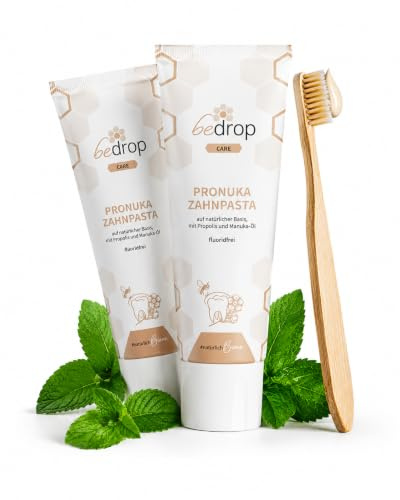 bedrop Pronuka fluoridfreie Zahnpasta mit Zitrone-Minze - 75ml (2er Pack) | mit Propolis & Manuka-Öl, natürlich, ohne Mikroplastik & ohne Titandioxid, natürliche Zahncreme