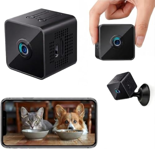 Gilool Mini Caméra Espion WiFi 1080P HD, Surveillance Maison & Bureau, Vision Nocturne Infrarouge, Détection Mouvement pour Bébé Auto, Support Magnétique, Boucle MicroSD, App 2.4GHz, Noir