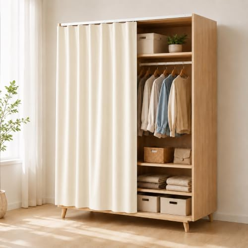 Derlvbak Schrankvorhang ohne Bohren H200 x B70 cm Staubdichter Küchenschrank-Einsatz zum Schieben mit Selbstklebender Schiene, Regalabdeckung für Küche, Bad, Kleiderschrank und Regal