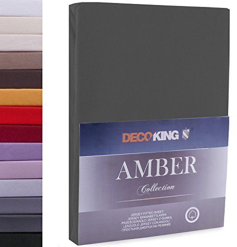 DecoKing Spannbettlaken 180x200 200x200 cm 100% gekämmte Baumwolle Anthrazit Grau Spannbetttücher Jersey Boxspringbett Amber 180 x 200 200 x 200