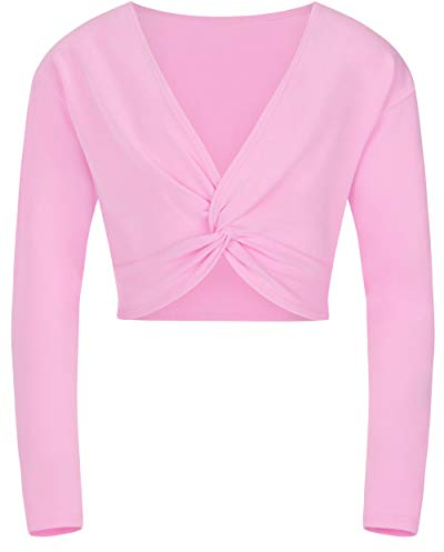tanzmuster ® Ballettjacke Mädchen Langarm - Mia - aus sehr weichem Baumwollstoff Ballett Top zum Reinschlüpfen in rosa, Größe 104/110
