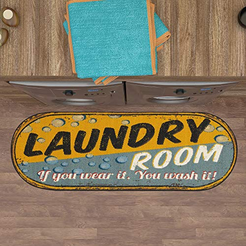 Ottomanson Laundry-Kollektion Teppich mit Gummirückseite und Seifenblasen-Design, 50 cm x 150 cm, Gelb/Grau