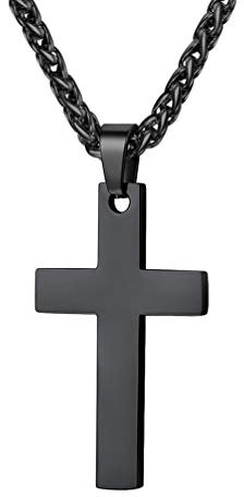 PROSTEEL Personalisierte Halskette für Männer Frauen Jungen Mädchen Edelstahl Christlich Kreuz Anhänger Halskette Minimalist Schmuck, Schwarz-L