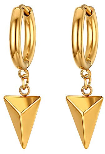JewelryWe Schmuck Paar Gold Baumelnde Dreieck Pyramide Creolen für Herren Damen, Edelstahl Huggie Ohr Manschette Ohrringe