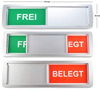 1 grande cartello scorrevole libero/occupato FREI/BELEGT - 17,5 x 5 cm - Cartello con funzione scorrevole per indicare lo stato di una stanza - Retro adesivo del marchio di qualità - SynMe