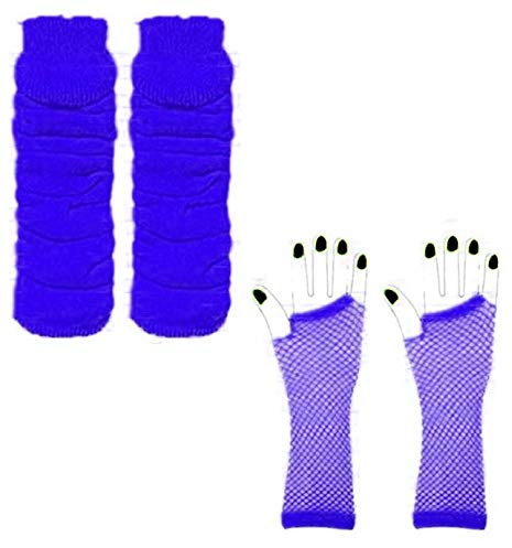 FNA FASHIONS Womens Neon Long Fishnet Gloves and Leg Warmers Ladies Fancy Hen Night 80’s Party Novelty Dress (Royal Blue, One Size)