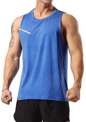 GYMAPE Herren Sportlich Trainieren Tanktops Ärmellos Muskel Laufshirts Ausbildung Schnelltrocknend Fitnessstudio Aktive Kleidung Blau XXL