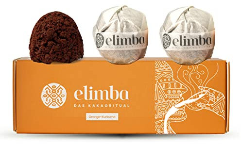 Elimba Bio Kakao Kugeln, orange-Kurkuma (3er Pack) - heiße Schokolade 100% vegan - Premium Criollo-Rohkakao Trinkschokolade mit min. 50% Kakaoanteil, cacao