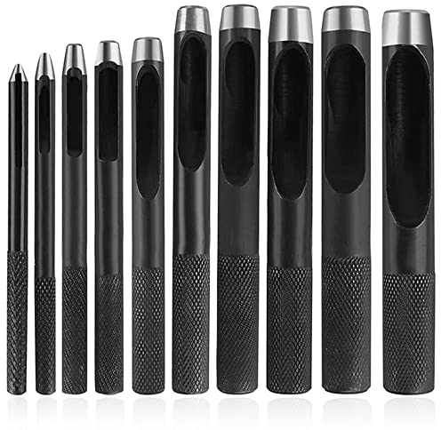 10 Stücke Hohl Leder Locher Werkzeuge, Hohl Leder Locher, Leder Locheisen Locher, Leder Hohl Punch Werkzeuge, für die Herstellung von Leinwandgürteln zur Herstellung von Lederoberflächen, Schwarz