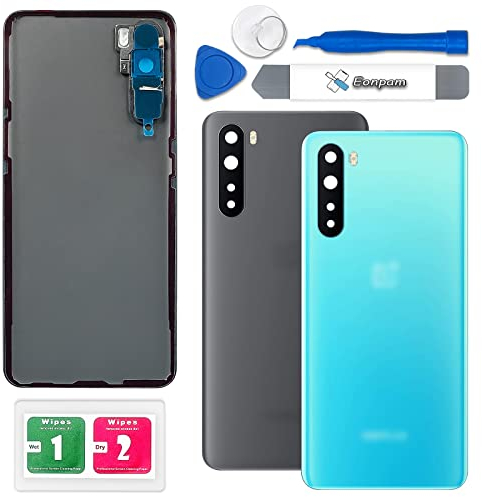 Eonpam Akkudeckel für OnePlus Nord Rückseite Glas Original Backcover Back Glas Ersatz Reparatur Set mit Kameraobjektiv (Blau)