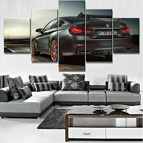YUANJUN Tableau Multi Panneau 5 Parties Decor Murale Impression sur Toile 5 Pieces Toile Tableau Tableaux avec Cadre Tableau Cadeaugommez La Voiture De Sport De Mode M4 Noire
