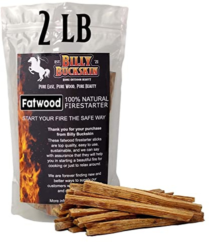2lb Fatwood Fire Starter Sticks | 100% Natural Fire Starters for Campfires, Firepit, Wood Stoves, Fireplaces, BBQ | Start a Fire w/Just 2 Sticks | Camping Essentials by Billy Buckskin (2lb Bag)