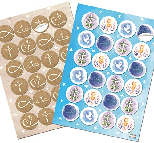 Logbuch-Verlag 2 x 24 runde Aufkleber mit christlichen Motiven Taube Kreuz Fisch - Sticker Taufe Kommunion Konfirmation