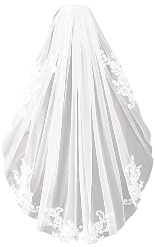 Elegent kurze Brautschleier Spitze, mit Kamm Brautschleier, Brautschleier Spitze Appliques, Für Braut, Hochzeit, Verlobung, Fotoshooting (Weiß)