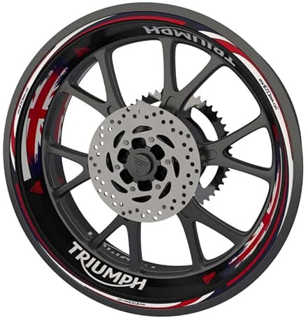 Felgenrandaufkleber für Triumph Motorrad, Premium-Qualität (2 Räder), englische Flagge (schwarze Felgen)