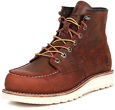 SL-Saint Stivali da lavoro da uomo Soft Moc Toe Classic Casual 6'' con suola con zeppa Scarpe da marroni/Nero (Marrone zeppa, Adulto, Uomo, 44, Numero, Sistema Taglie Calzature EU, Larga)