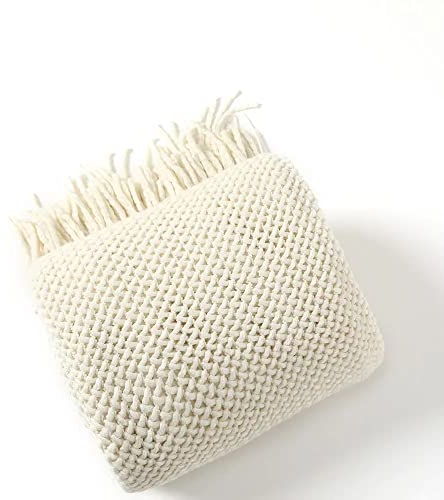 LPY Strukturierter Strick, Superweiche Decke Mit Fransen, GemüTlicher Bettenden-Schalbezug, Bed and Breakfast, Hotel, Schlafsofa, Wohnzimmer (50 X 67,7 Zoll), Cremefarbene Decke-beige