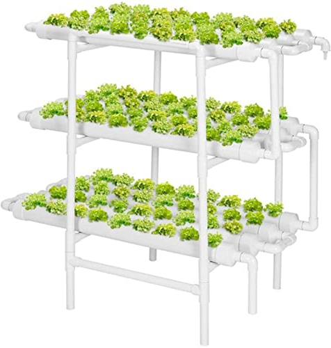 SanBouSi Hydroponic Grow Kit PVC Hydroponische Anzuchtsysteme Rohr Garten Wachsen Kit 3 Schichten 108 Löcher 12 Rohr Erdlose Pflanzenanbau-Systeme mit Schwamm und Wasserpumpe