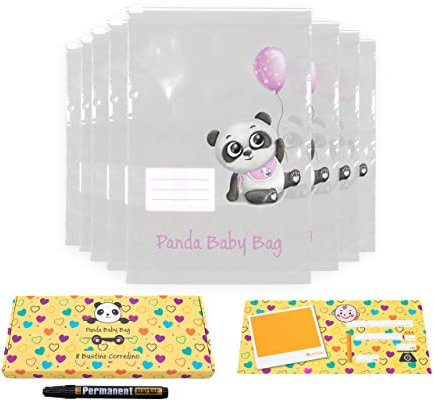 DOMUS® 8 Bustine Corredino Neonato Ospedale Panda Baby Bag - Sacchetti Cambio Neonato Ospedale Utili per Organizzare Borsa Parto Ospedale Mamma