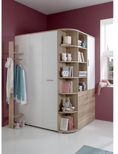 Calicosy Eckschrank mit klappbarer Tür, Spanplatten, praktische Aufbewahrung, zeitgenössischer Stil, für Schlafzimmer, 124 x 148 x 199 cm