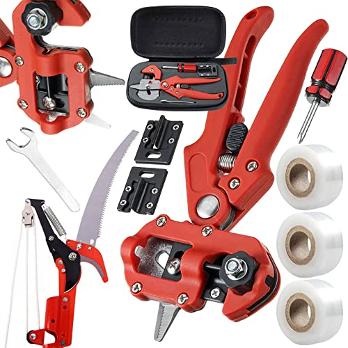 2 in 1 Veredelungsschere mit Drei Arten von Klinge, Typ V Typ U und Typ Ω, Einhand Pfropfen Schneidwerkzeug für Blumen Baum Pflanzenzweige, Ideal zum Pfropfen von Obstbaum, Rot,Style2