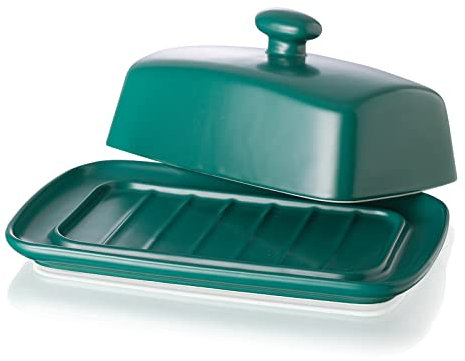 Burriera Grande in Porcellana con Coperchio, Candiicap Portaburro Grande Per il Frigo, Custode del Burro, Lavabile in Lavastoviglie (Verde Opaco)