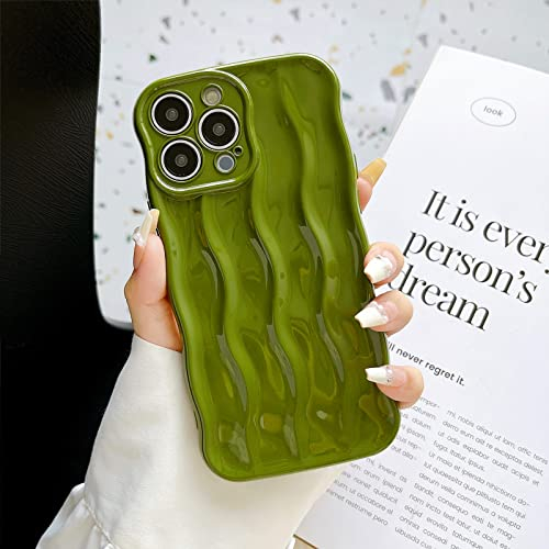 XIZYO Hülle Kompatibel mit iPhone 13 Pro Max, Wasser Ripple Muster Niedlich Curly Wave Rahmen [rutschfest] Silikon Stoßfeste Handyhülle, Frauen Mädchen Schlanke Weiche TPU Schutzhülle, Grün