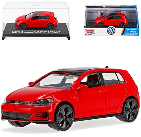 Motormax Volkwagen Golf 7 VII G*T*I 5 Türer Rot 2012-2021 mit Sockel und Vitrine 1/43 Modell Auto mit individiuellem Wunschkennzeichen