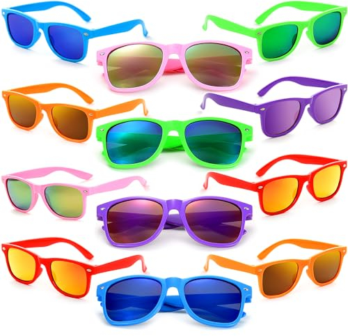 Dwenarry Bunte Party Sonnenbrille Set Retro Partybrille Vintage Verspiegelt Farbige Sonnenbrillen Multipack 80er Neon Party Brillen 12 Stücke
