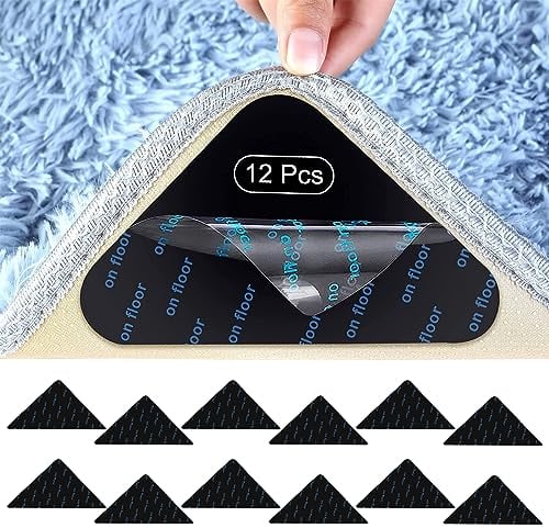 RZMZBY 12PCS Antiscivolo e Riutilizzabili Tappeto Gripper, Tappeto Gripper Anti-Slip Mat, anti arricciatura, lavabili e riutilizzabili, Adesivi Antiscivolo per Tappetini, per pavimenti in legno (Nero)