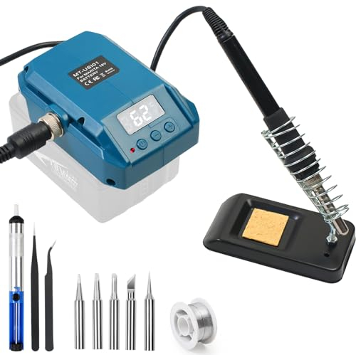 MaxEarn 10Pcs Cordless Soldering Iron Kit, Quick Preheat Soldering Gun Tool for Makita 18V Battery, Automatic Feed Welding Tool with Tind Wire and Soldering Tip, for Jewelry Circuit Board Repair