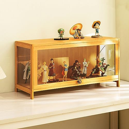 ZMHPLKH glasvitrine vitrine vitrinenschrank sammlervitrine hergestellt aus natürlicher Bambusrahmen Flip-Schranktür-Design, versiegelt und staubdicht, mehrere Größen