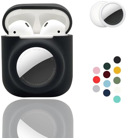 【2 in 1】Custodia protettiva CAQAKA antigraffio, anti-caduta e anti-smarrimento, compatibile con AirPods di 2a/1a generazione e AirTag, custodia in morbido silicone per ragazzi, ragazze, donne, uomini