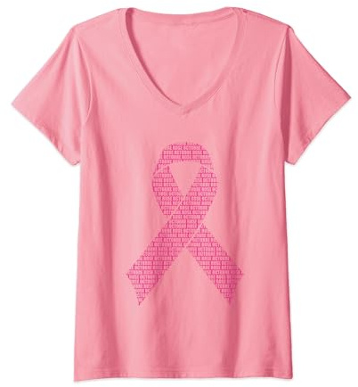 Tee Shirt Femme Octobre Rose 2024 Ruban Cancer Du Sein T-Shirt avec Col en V