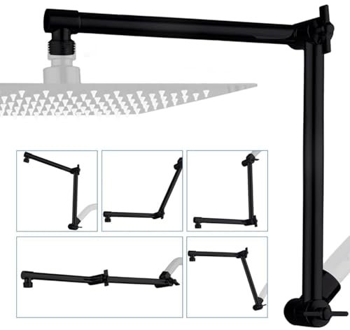 JINYOMFLY Braccio di Estensione per Soffione Doccia, 40,6 cm Braccio di Prolunga per Doccia, Braccio Estensibile per Soffione, Angolo Regolabile in Altezza, Ottone Massiccio, Filettatura G1/2, Nero