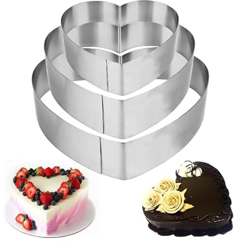 Lnjya 3 Stück Herzbackform,10/15 /20 cm Backform Herz Set,Tortenring Kuchenform Edelstahl,Tortenring Biskuitherz Herz für Tortendeko Kekse Back Zubehör Schichtkuchen Kuchen Urlaubs Party