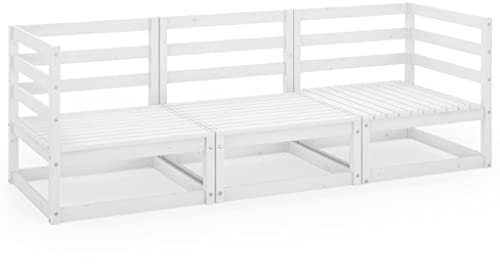 Makastle 3 Sitzer Gartenlounge Sofa Loungemöbel Mittelsofa Garten Sitzgruppe Gartensofa, Outdoor Lounge Sessel, Weiß Massivholz Kiefer