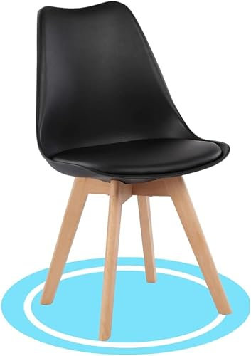 Dekohome Sillas de Comedor, Sillas de Cocina Nórdicas con Asiento Blando, Tapizado y Patas de Madera de Haya Resistente, Negro, 1 Silla