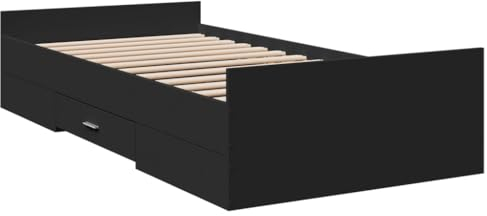 vidaXL Bettgestell, Bett mit Schubladen, Bettrahmen mit Sperrholzlatten, Einzelbett für Schlafzimmer, Schubladenbett, Schwarz 100x200cm Holzwerkstoff