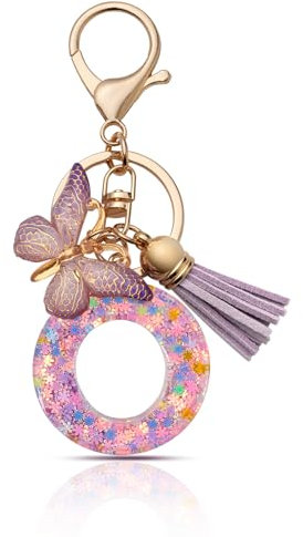 CHUQING Schlüsselanhänger Buchstabe Mädchen Schlüsselanhänger mit Anfangsbuchstaben Schlüsselbund mit Schmetterling für Frauen Lila O
