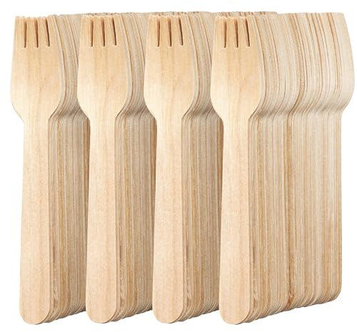 MATANA - 400 Premium Eco-Friendly Wooden Forks - Biodegradable & Compostable Cutlery