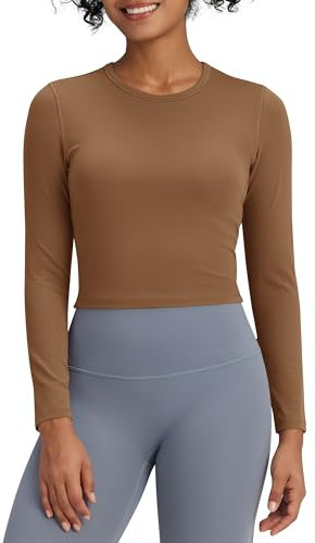 G4Free Langarmshirt Damen Activewear Longsleeve Sportshirt Fitness Crop Tops Basic Langarm Shirt Sport Oberteile Herbst Laufshirt Gym Yoga Workout(Kaffee,M)