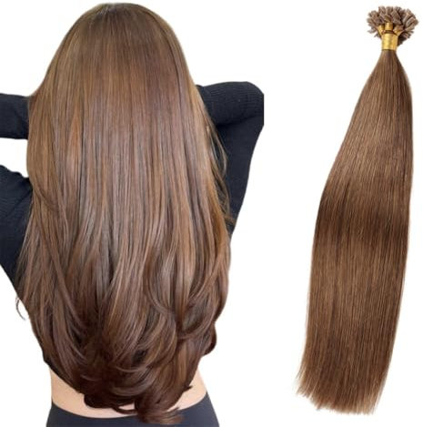 Saisifen Keratin Nail Tip Hair Extensions for Women 6# Chestnut Brown Real Human Hair U-tip Hair Extension 50g 100 Strands 18 Inch(45cm)