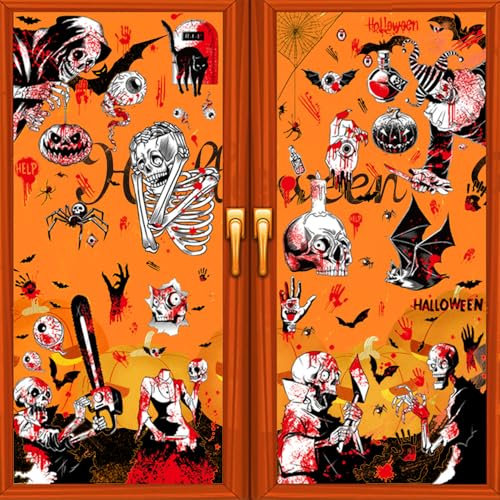 8 Blätter Halloween Blutige Fensteraufkleber,Halloween Deko Fensterbilder,Halloween Blutige Aufkleber,Halloween Fensteraufkleber,Horror Halloween Fenster,Horror Fenster Aufklebe (B)