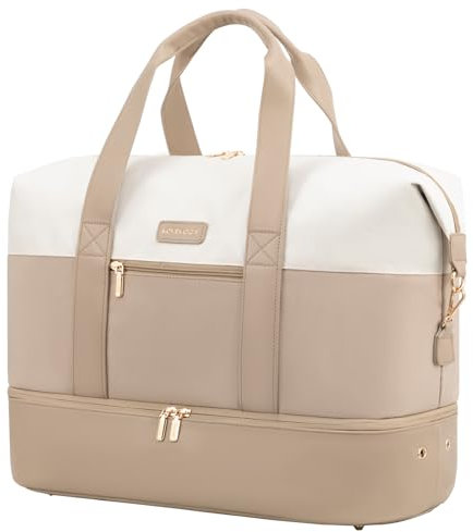 LOVEVOOK Handgepäck Tasche Für Flugzeug 40x20x25, Reisetasche Weekender Damen für Ryanair, Klein Sporttasche Kliniktasche Geburt, Travel Bag mit Schuhfach für Eurowings EasyJet, Beige Khaki