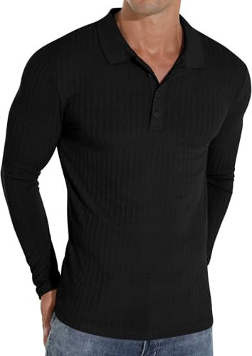 Sailwind Polo Shirts for Men Long Sleeve Tshirts Slim Fit Casual Shirts Classic Stretch Tops Golf Tee (Black, S)