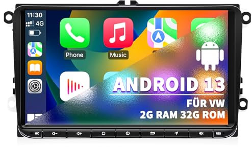 Autoradio pour VW Golf Passat Seat Polo Skoda, système Android 13 2G+32G CarPlay Android Auto, écran Tactile 9 Pouces GPS Navi WLAN Bluetooth Commande au Volant