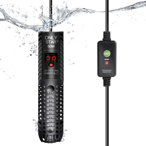 ONLYSTAR Fish Tank Heater 50W/100W/200W/300W/500W with Over-Temperature Protection, Explosion Proof Quartz Glass, Aquarium Heater with LED Thermostat Controller (500W)
