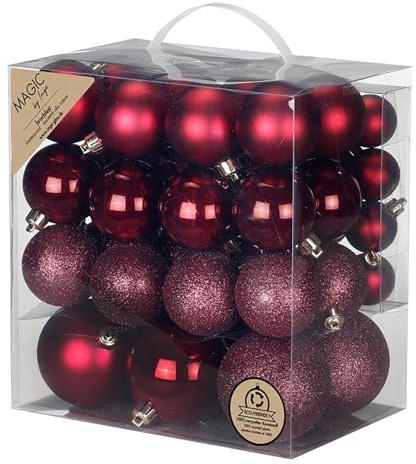 Inge-glas Weihnachtskugeln Kunststoff 4-8cm Mix 54er Set - bruchsichere Christbaumkugeln Weihnachtsbaumkugeln für Weihnachten - Christbaumschmuck & Weihnachtsbaumschmuck Weinrot - Bordeaux Red