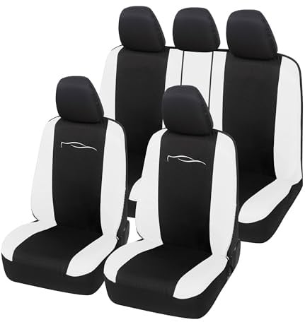 Auto Accessori Lupex - 9-teiliges Autositzbezug-Set, universal, Racing, Farbe Schwarz und Weiß - Schutzbezüge für vorne und hinten, kompatibel mit Limousinen und Utilitarie